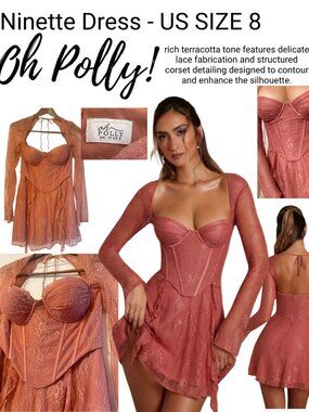 Ninette – Long Sleeve Lace Corset Mini Dress for Terracotta